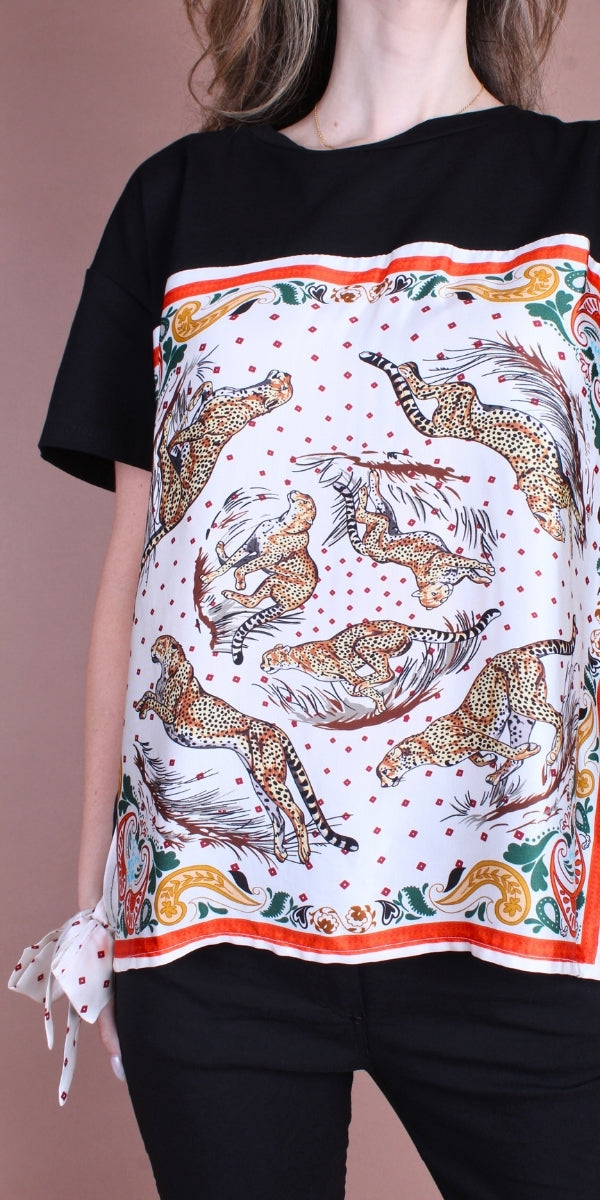 Foulard Cotton Top with Cheetah Bandana