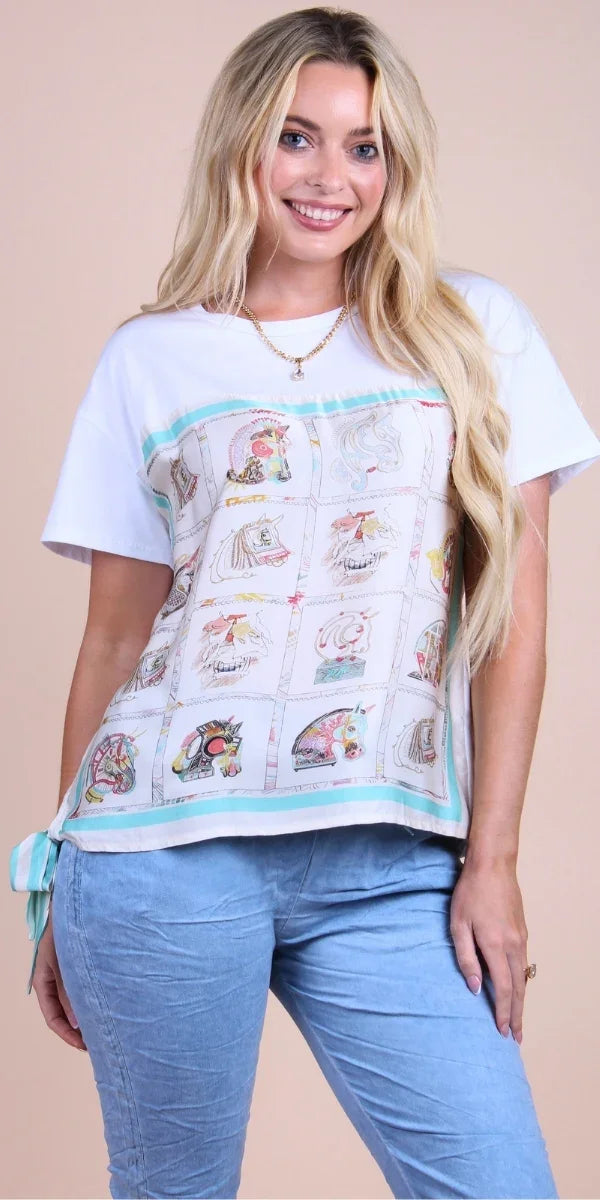 Foulard Cotton Top with Horse Menagerie