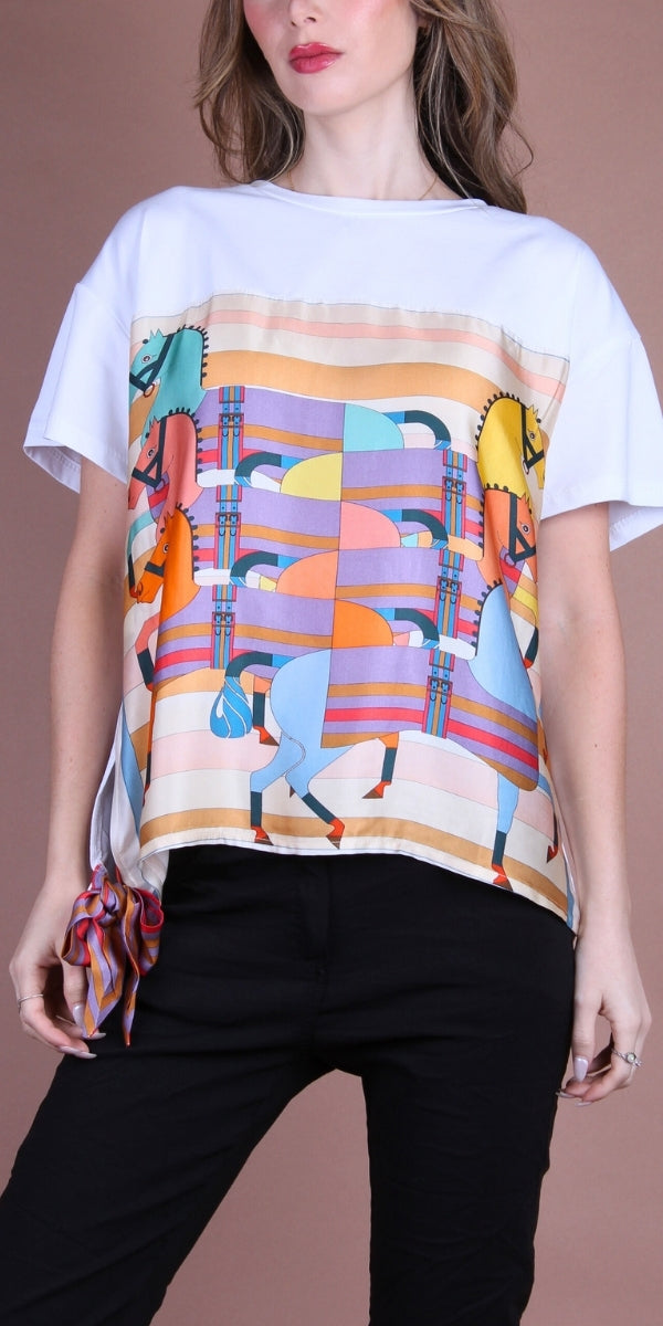 Foulard Cotton Top with Carousel Horse Parade