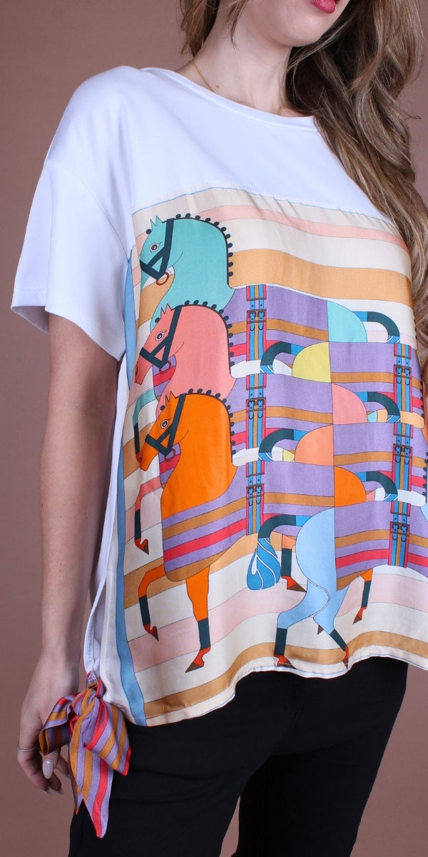 Foulard Cotton Top with Carousel Horse Parade