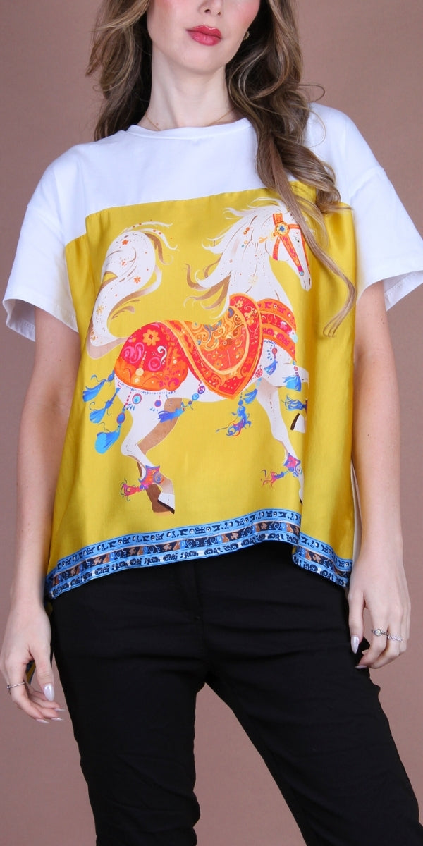 Foulard Cotton Top with Prancing Horse