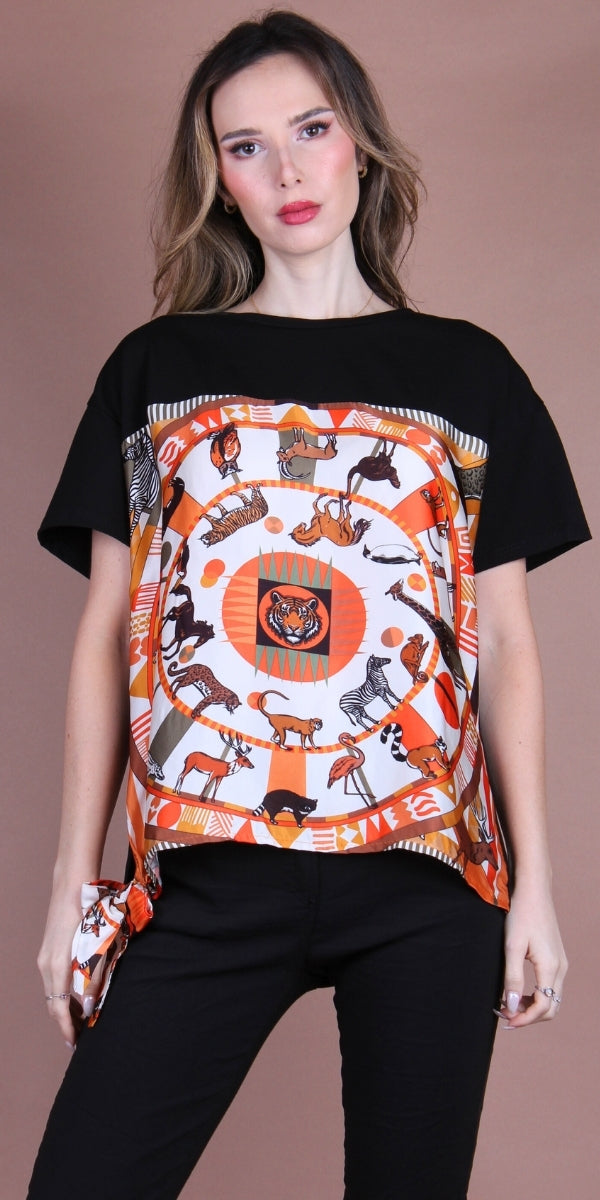 Foulard Cotton Top with Safari Animals