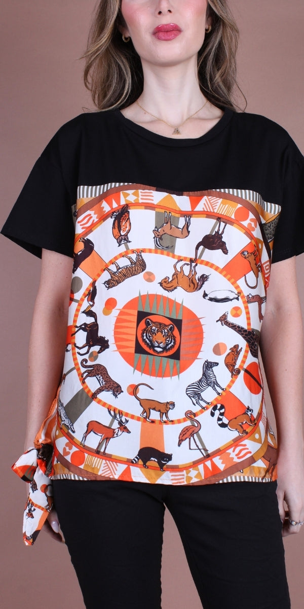 Foulard Cotton Top with Safari Animals