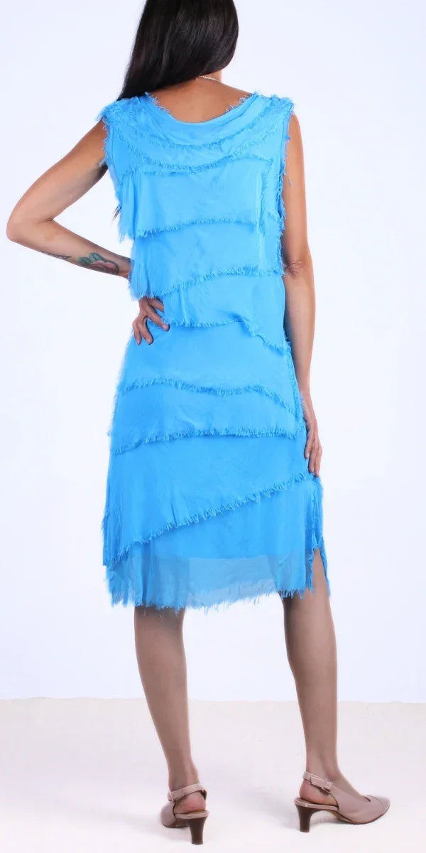 Women's Silk Sleeveless Party Dress | Knee-Length Ruffled Dress Made in Italy