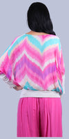 Daphna Chevron Blouse - Gigi Moda - Made in Italy # batwing, chevron print, elastic waistband, Gigi Moda, italian silk blouse, Made in Italy, Ombre, shop gigi moda, Silk, silk blouse, Silk top