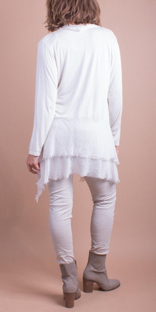 Cruda Silk Cardigan - Gigi Moda - Made in Italy # Cardigan, Gigi Moda, italian top, Jacket, Knit, Made in Italy, one size, OS, raw edge, raw edges, resort wear, Ruffle, ruffles, Silk, Sleeves