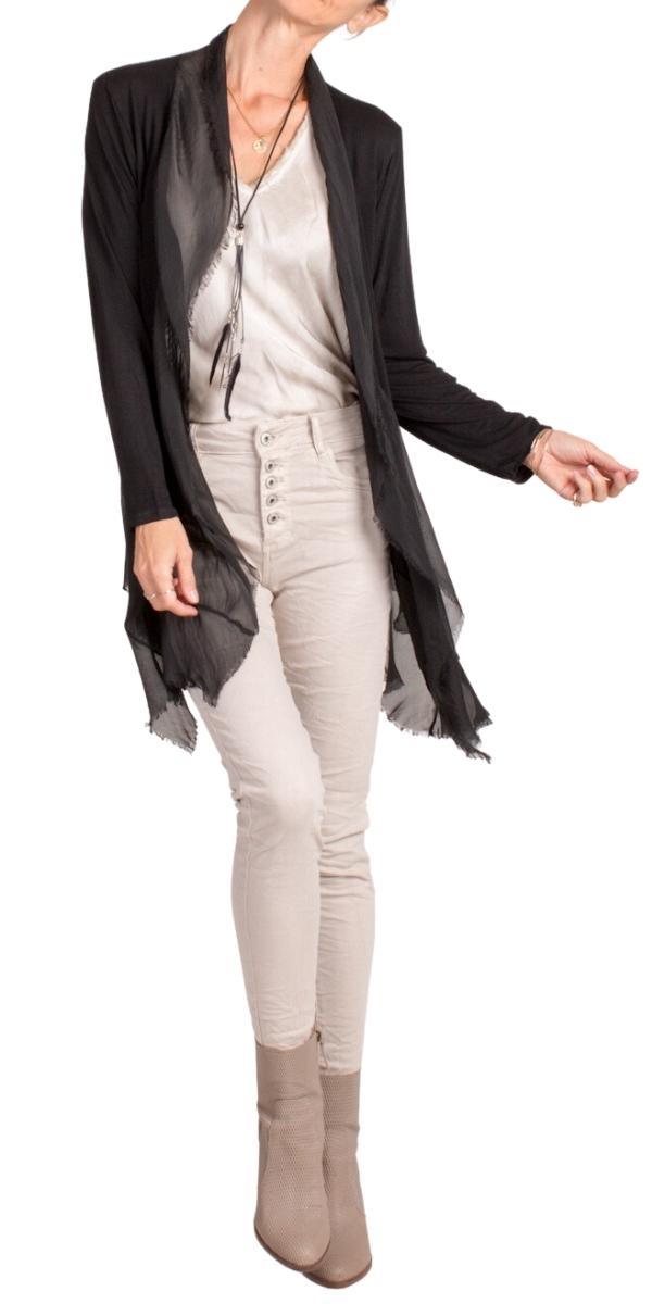 Cruda Silk Cardigan - Gigi Moda - Made in Italy # Cardigan, Gigi Moda, italian top, Jacket, Knit, Made in Italy, one size, OS, raw edge, raw edges, resort wear, Ruffle, ruffles, Silk, Sleeves