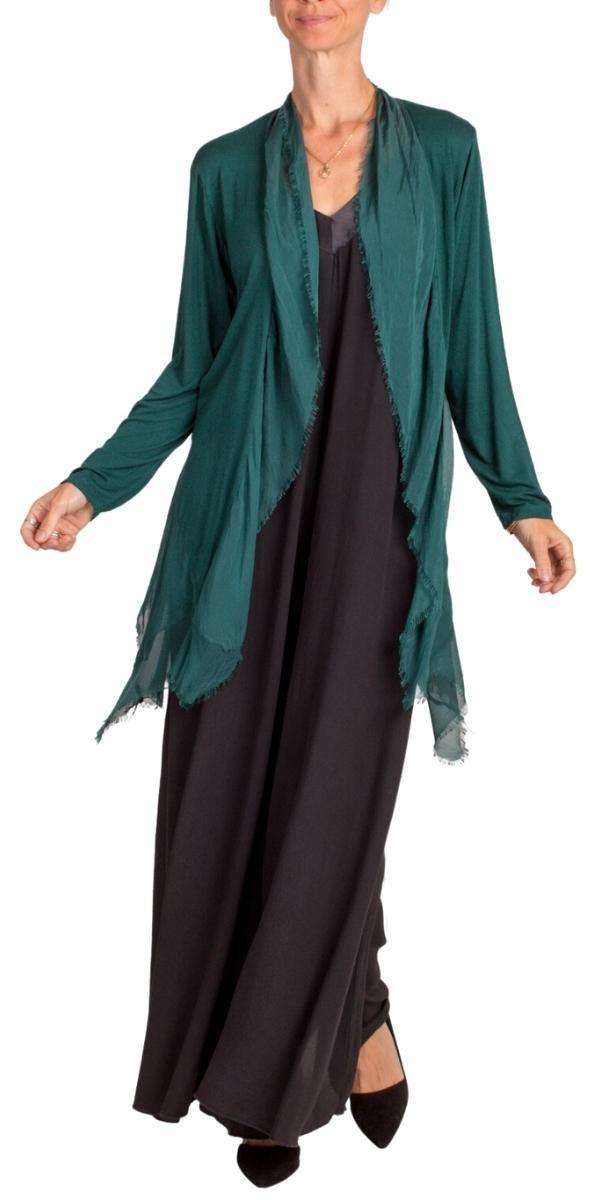 Cruda Silk Cardigan - Gigi Moda - Made in Italy # Cardigan, Gigi Moda, italian top, Jacket, Knit, Made in Italy, one size, OS, raw edge, raw edges, resort wear, Ruffle, ruffles, Silk, Sleeves