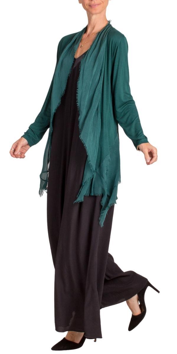 Cruda Silk Cardigan - Gigi Moda - Made in Italy # Cardigan, Gigi Moda, italian top, Jacket, Knit, Made in Italy, one size, OS, raw edge, raw edges, resort wear, Ruffle, ruffles, Silk, Sleeves