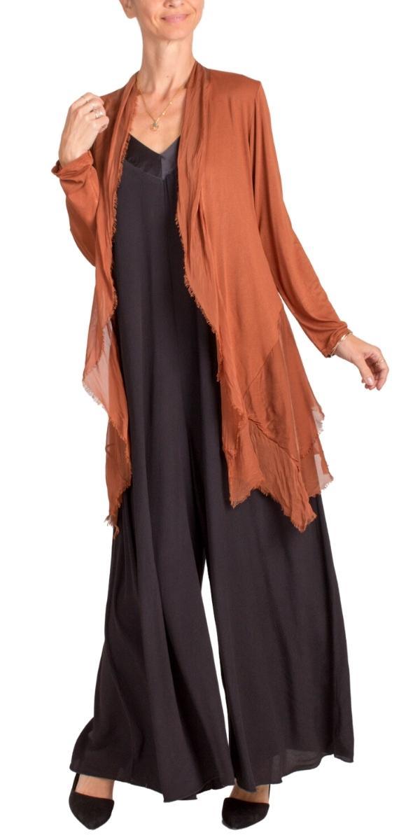 Cruda Silk Cardigan - Gigi Moda - Made in Italy # Cardigan, Gigi Moda, italian top, Jacket, Knit, Made in Italy, one size, OS, raw edge, raw edges, resort wear, Ruffle, ruffles, Silk, Sleeves