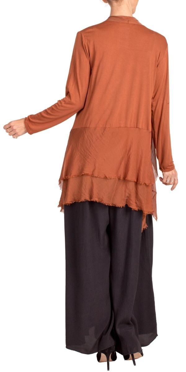 Cruda Silk Cardigan - Gigi Moda - Made in Italy # Cardigan, Gigi Moda, italian top, Jacket, Knit, Made in Italy, one size, OS, raw edge, raw edges, resort wear, Ruffle, ruffles, Silk, Sleeves