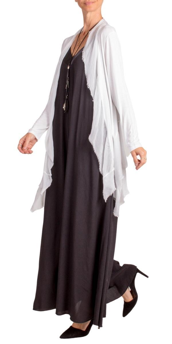 Cruda Silk Cardigan - Gigi Moda - Made in Italy # Cardigan, Gigi Moda, italian top, Jacket, Knit, Made in Italy, one size, OS, raw edge, raw edges, resort wear, Ruffle, ruffles, Silk, Sleeves