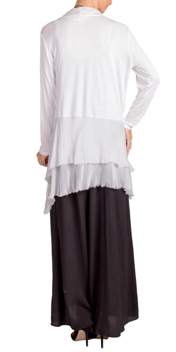 Cruda Silk Cardigan - Gigi Moda - Made in Italy # Cardigan, Gigi Moda, italian top, Jacket, Knit, Made in Italy, one size, OS, raw edge, raw edges, resort wear, Ruffle, ruffles, Silk, Sleeves