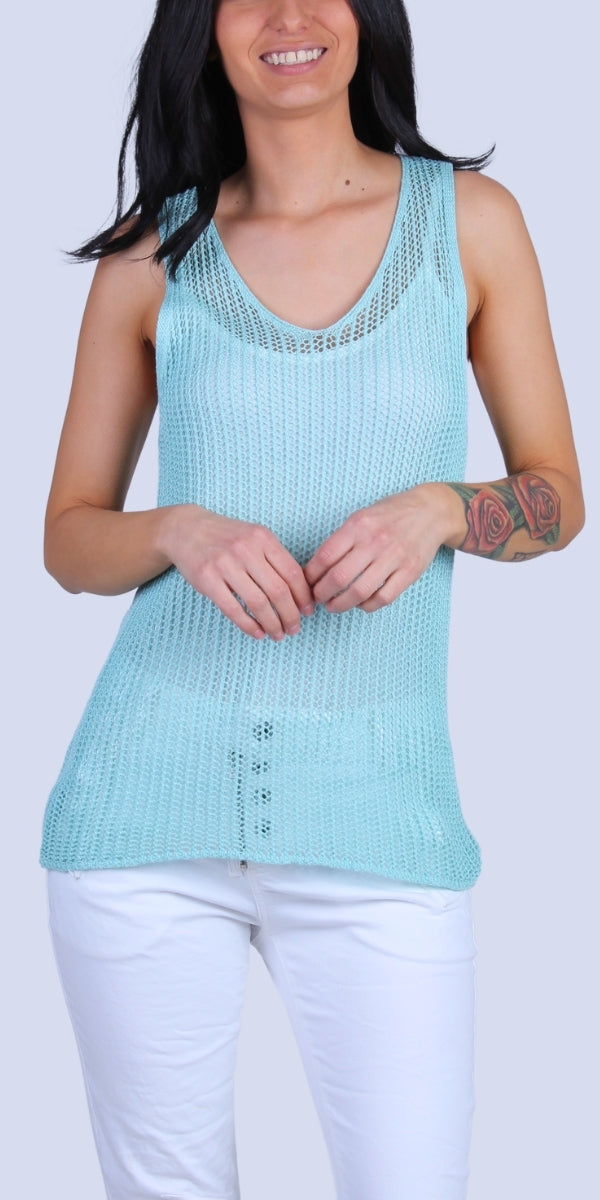 Marina Knit Tank - Gigi Moda - Made in Italy # Comfortable fit, Cover Up, Gigi Moda, Knit, knit blouse, knit tank, made in italy, mesh, mesh tank, Sleeveless, tank, Tank Top, Womens Clothing, Womens Tops