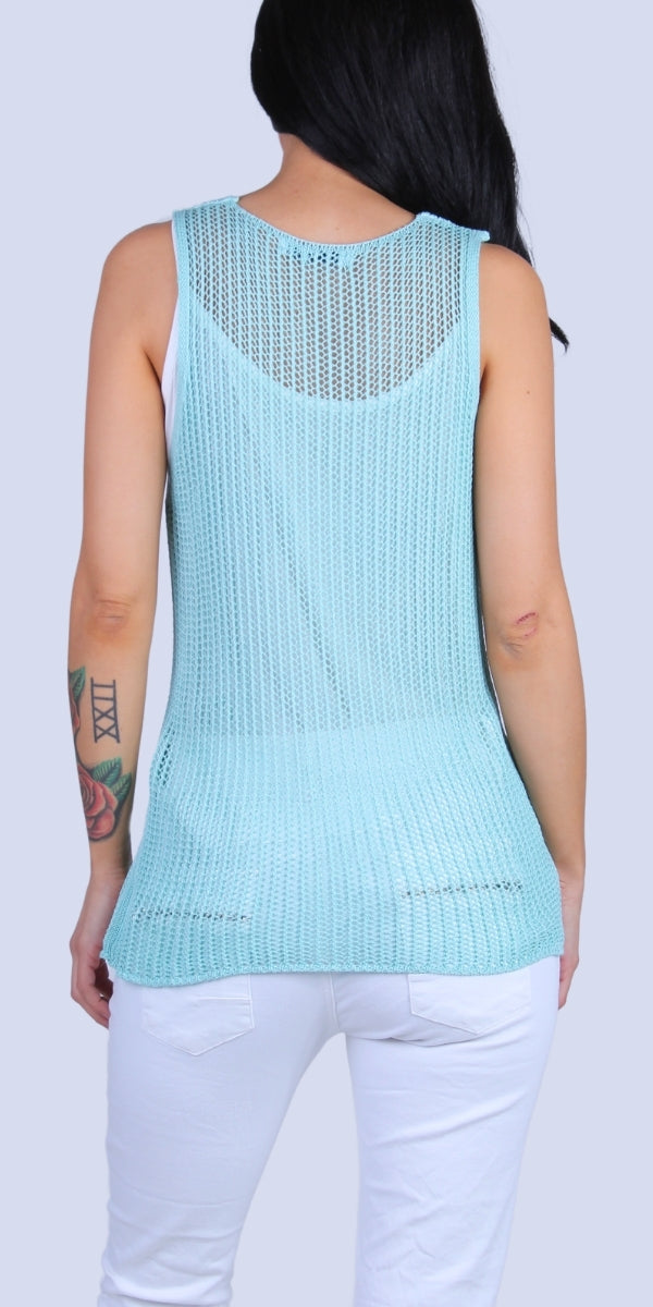 Marina Knit Tank - Gigi Moda - Made in Italy # Comfortable fit, Cover Up, Gigi Moda, Knit, knit blouse, knit tank, made in italy, mesh, mesh tank, Sleeveless, tank, Tank Top, Womens Clothing, Womens Tops