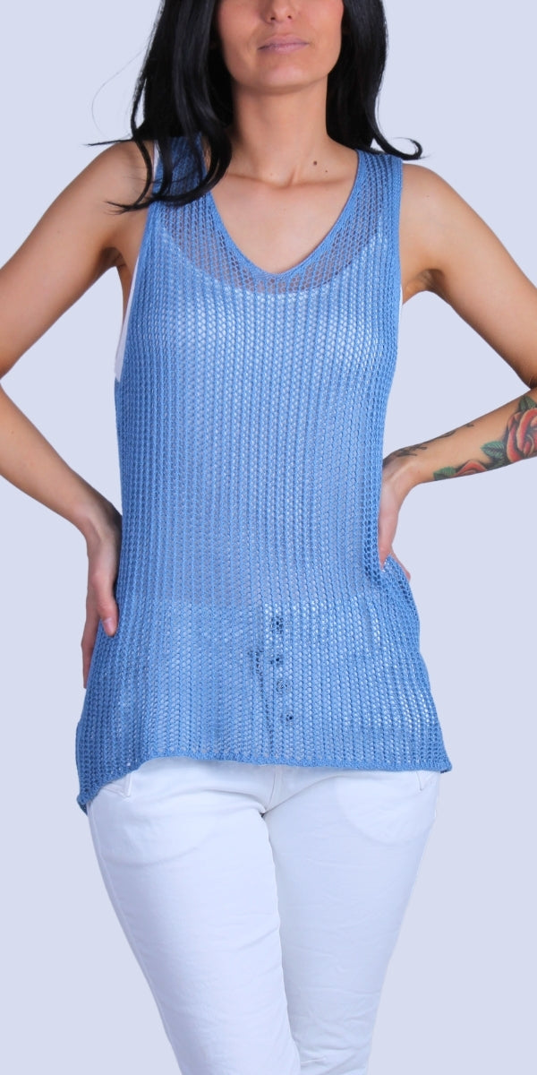 Marina Knit Tank - Gigi Moda - Made in Italy # Comfortable fit, Cover Up, Gigi Moda, Knit, knit blouse, knit tank, made in italy, mesh, mesh tank, Sleeveless, tank, Tank Top, Womens Clothing, Womens Tops