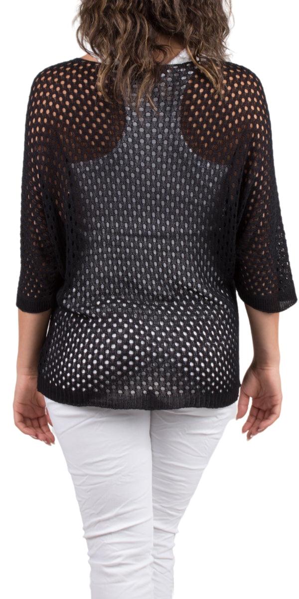 Star Knit Mesh Sweater - Gigi Moda - Made in Italy # Comfortable fit, Cover Up, Gigi Moda, Knit, knit blouse, knit sweater, Long Sleeve, long sleeves, made in italy, mesh, mesh sweater, Star Design, star top, Sweater, Womens Clothing, Womens Tops
