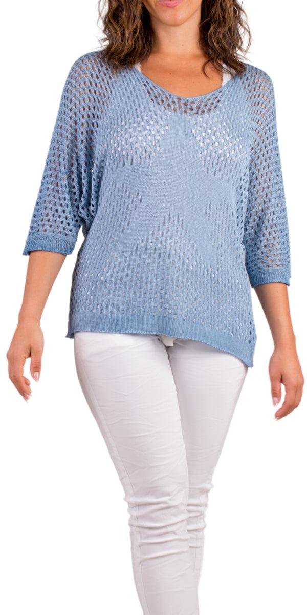 Star Knit Mesh Sweater - Gigi Moda - Made in Italy # Comfortable fit, Cover Up, Gigi Moda, Knit, knit blouse, knit sweater, Long Sleeve, long sleeves, made in italy, mesh, mesh sweater, Star Design, star top, Sweater, Womens Clothing, Womens Tops