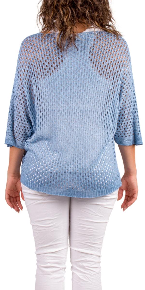 Star Knit Mesh Sweater - Gigi Moda - Made in Italy # Comfortable fit, Cover Up, Gigi Moda, Knit, knit blouse, knit sweater, Long Sleeve, long sleeves, made in italy, mesh, mesh sweater, Star Design, star top, Sweater, Womens Clothing, Womens Tops