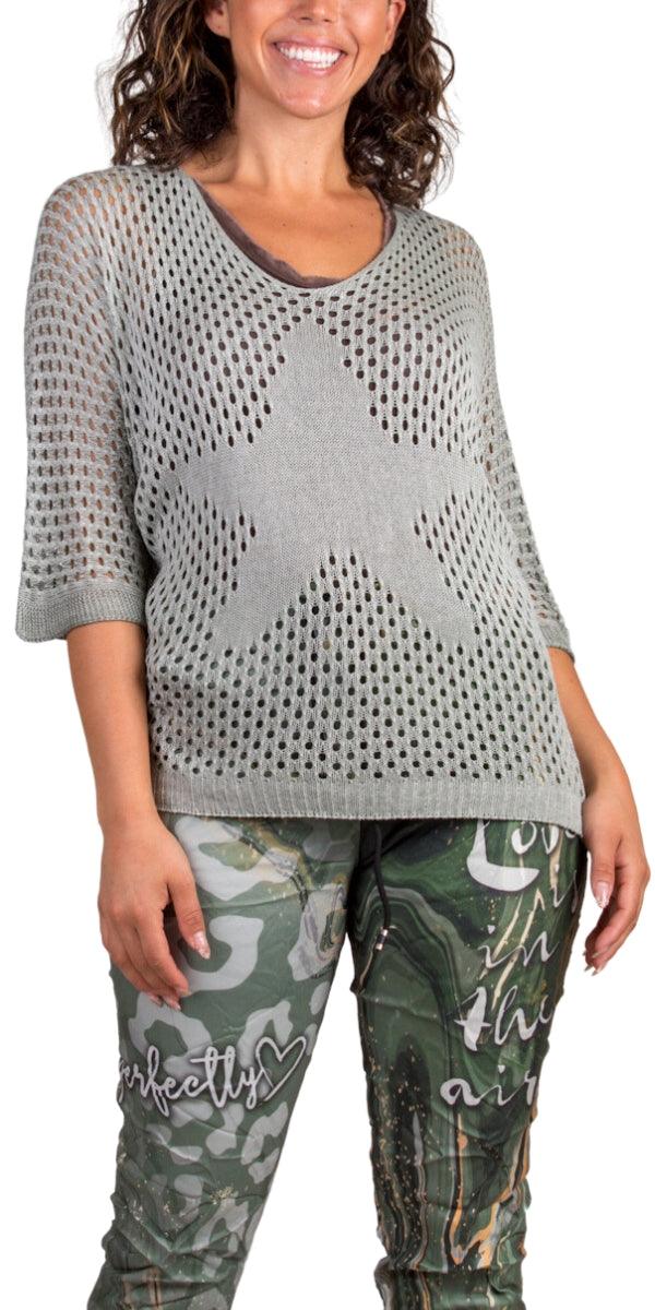 Star Knit Mesh Sweater - Gigi Moda - Made in Italy # Comfortable fit, Cover Up, Gigi Moda, Knit, knit blouse, knit sweater, Long Sleeve, long sleeves, made in italy, mesh, mesh sweater, Star Design, star top, Sweater, Womens Clothing, Womens Tops