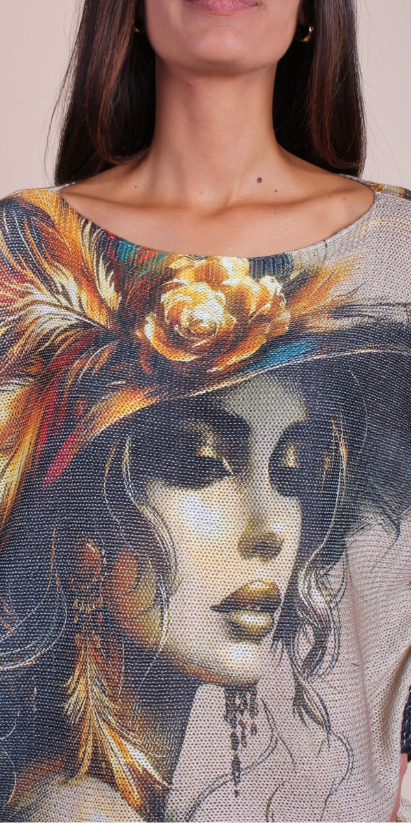 Dorata Batwing Sweater with Feather Muse Print