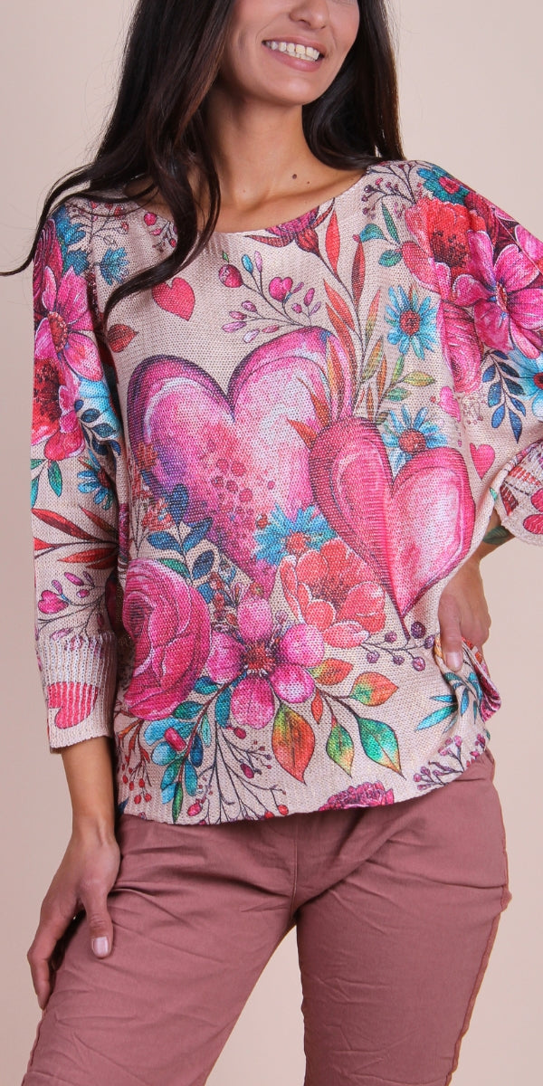 Dorata Batwing Sweater with Romantic Bloom Print
