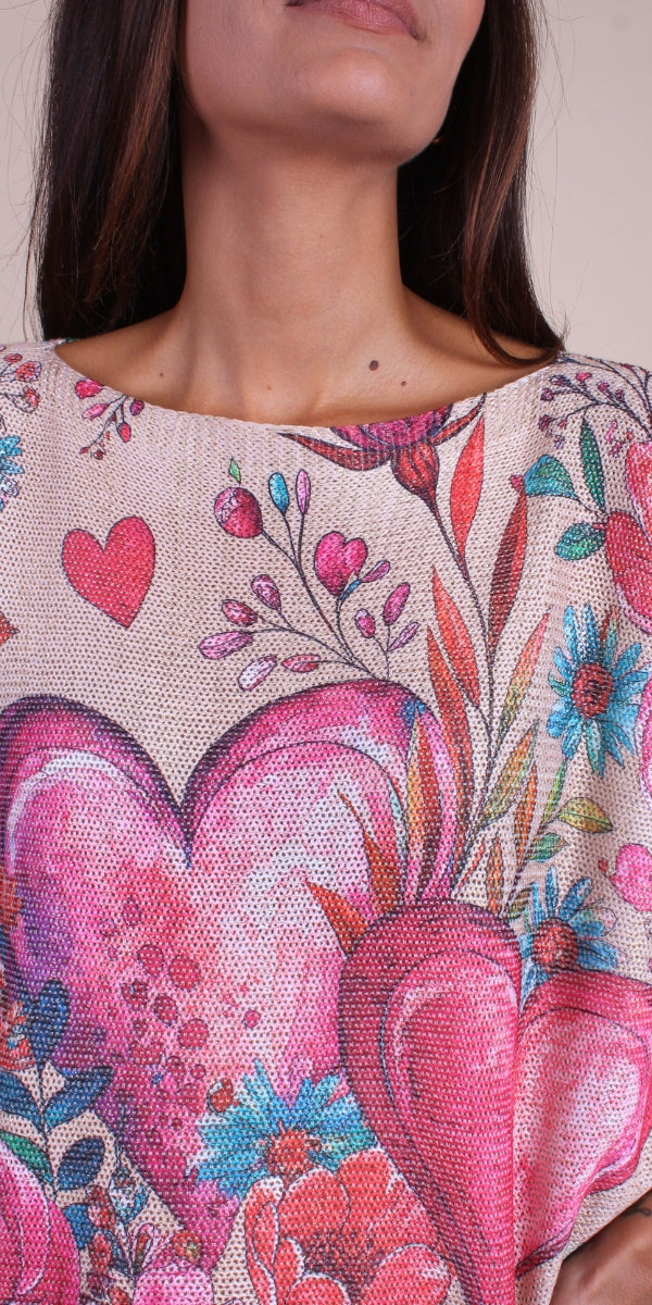 Dorata Batwing Sweater with Romantic Bloom Print