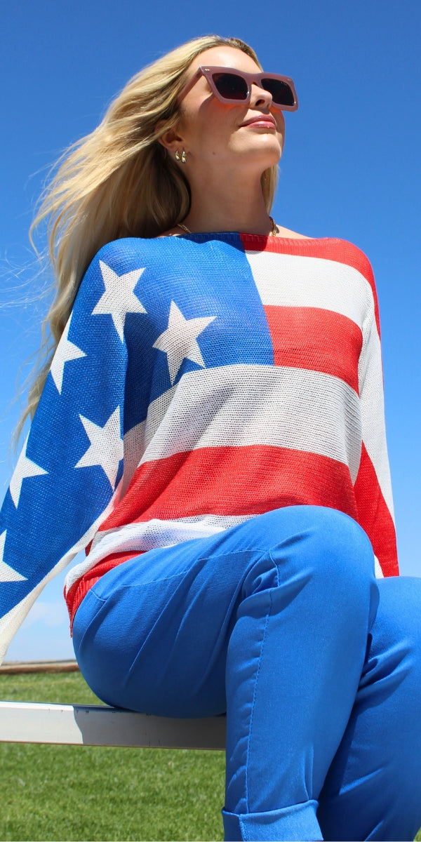 Daria Batwing Sweater with Americana Print