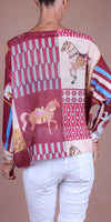 Daria Batwing Sweater with Carousel Horse Print