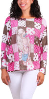 Daria Batwing Sweater with Checker Girl Print - Gigi Moda - Made in Italy # batwing, checkered, comfortable, comfortable fit, Cozy, Gigi Moda, girl, Italian Clothing, italian top, Long Sleeve, Made in Italy, maxretail, one size, Sleeves, Sweater, Top, washable, womens clothing