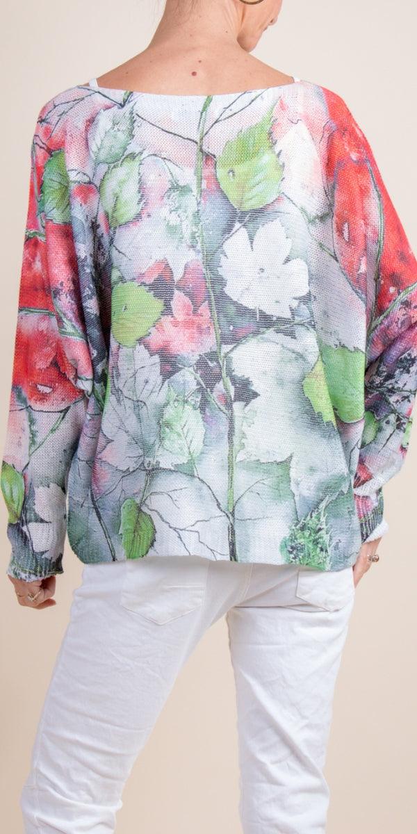Daria Batwing Sweater with Fall Leaves - Gigi Moda - Made in Italy # batwing, Blouse, comfortable, comfortable fit, Cozy, Gigi Moda, Italian Clothing, italian top, leaves, Long Sleeve, Made in Italy, maxretail, one size, Sleeves, Sweater, Top, washable, womens clothing, Womens Tops