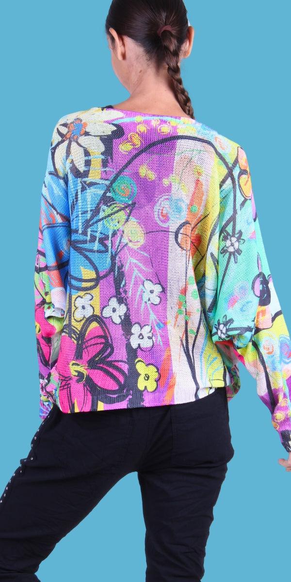 Daria Batwing Sweater with Floral Doodle Print - Gigi Moda - Made in Italy # batwing, Blouse, comfortable, comfortable fit, Cozy, damask, floral, floral design, floral pattern, Floral Print, Gigi Moda, Italian Clothing, italian top, Long Sleeve, Made in Italy, maxretail, one size, Sleeves, Sweater, Top, washable, womens clothing, Womens Tops