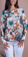 Daria Batwing Sweater with Fall Floral Print - Gigi Moda - Made in Italy # batwing, Blouse, comfortable, comfortable fit, Cozy, floral, floral design, floral pattern, Floral Print, Gigi Moda, Italian Clothing, italian top, Long Sleeve, Made in Italy, one size, Sleeves, Sweater, Top, washable, womens clothing, Womens Tops