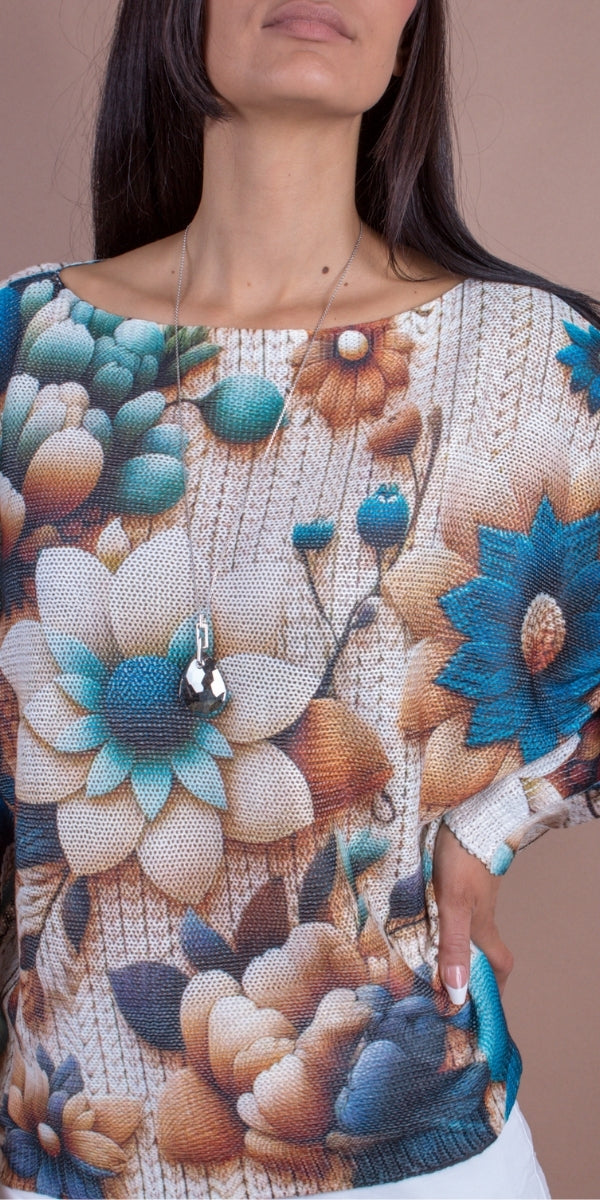 Daria Batwing Sweater with Fall Floral Print - Gigi Moda - Made in Italy # batwing, Blouse, comfortable, comfortable fit, Cozy, floral, floral design, floral pattern, Floral Print, Gigi Moda, Italian Clothing, italian top, Long Sleeve, Made in Italy, one size, Sleeves, Sweater, Top, washable, womens clothing, Womens Tops