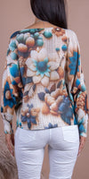 Daria Batwing Sweater with Fall Floral Print - Gigi Moda - Made in Italy # batwing, Blouse, comfortable, comfortable fit, Cozy, floral, floral design, floral pattern, Floral Print, Gigi Moda, Italian Clothing, italian top, Long Sleeve, Made in Italy, one size, Sleeves, Sweater, Top, washable, womens clothing, Womens Tops