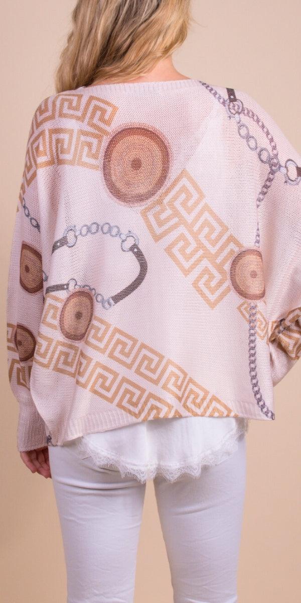 Daria Batwing Sweater with Medallion Print - Gigi Moda - Made in Italy # batwing, Blouse, comfortable, comfortable fit, Cozy, Gigi Moda, Italian Clothing, italian top, Long Sleeve, Made in Italy, one size, Sleeves, Sweater, Top, washable, womens clothing, Womens Tops