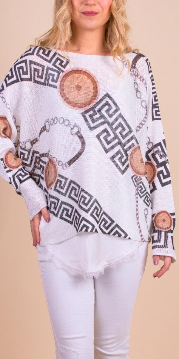 Daria Batwing Sweater with Medallion Print - Gigi Moda - Made in Italy # batwing, Blouse, comfortable, comfortable fit, Cozy, Gigi Moda, Italian Clothing, italian top, Long Sleeve, Made in Italy, one size, Sleeves, Sweater, Top, washable, womens clothing, Womens Tops