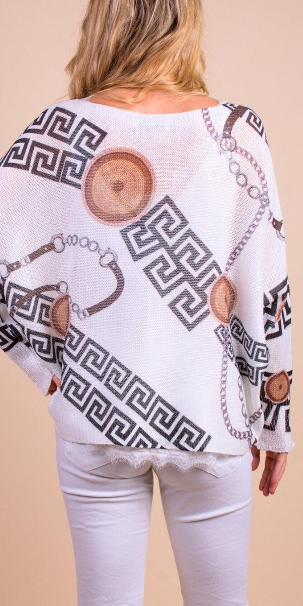 Daria Batwing Sweater with Medallion Print - Gigi Moda - Made in Italy # batwing, Blouse, comfortable, comfortable fit, Cozy, Gigi Moda, Italian Clothing, italian top, Long Sleeve, Made in Italy, one size, Sleeves, Sweater, Top, washable, womens clothing, Womens Tops