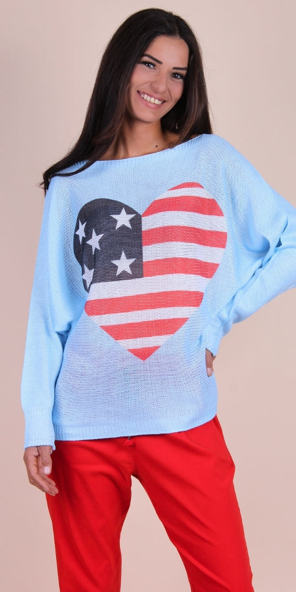 Daria Batwing Sweater with Heart Flag Print