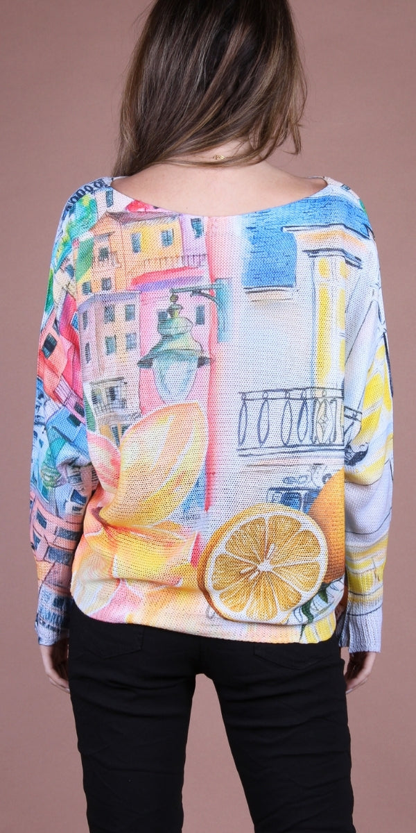 Daria Batwing Sweater with Scenic Print