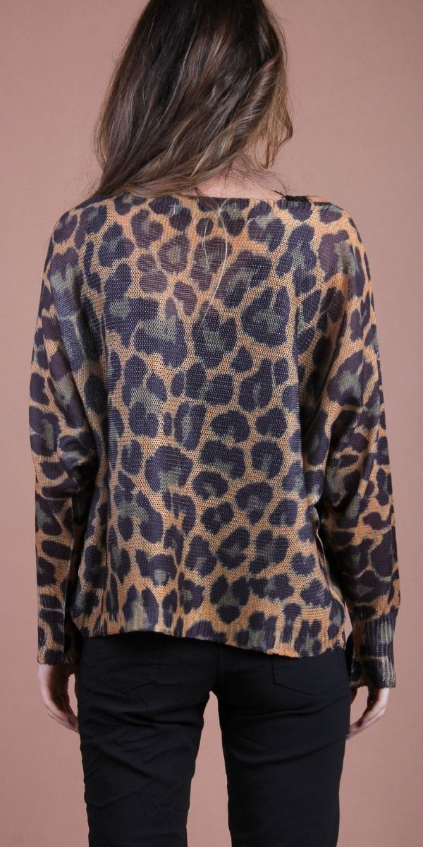 Daria Batwing Sweater with Jaguar Print