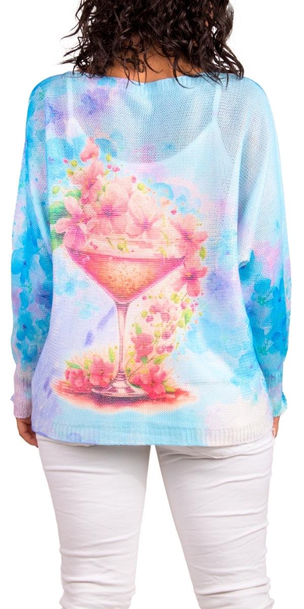 Daria Batwing Sweater with Martini Print - Gigi Moda - Made in Italy # batwing, comfortable, comfortable fit, Cozy, floral, Gigi Moda, Italian Clothing, italian top, Long Sleeve, Made in Italy, maxretail, one size, Sleeves, Sweater, Top, washable, womens clothing