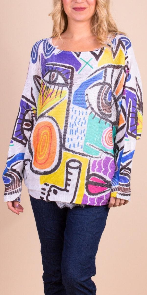 Daria Batwing Sweater with Picasso Print
