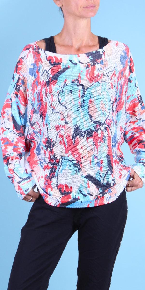 Daria Batwing Sweater with Paint Splash Print - Gigi Moda - Made in Italy # batwing, Blouse, comfortable, comfortable fit, Cozy, Gigi Moda, Italian Clothing, italian top, Long Sleeve, Made in Italy, one size, paint splatter, Sleeves, Sweater, Top, washable, womens clothing, Womens Tops