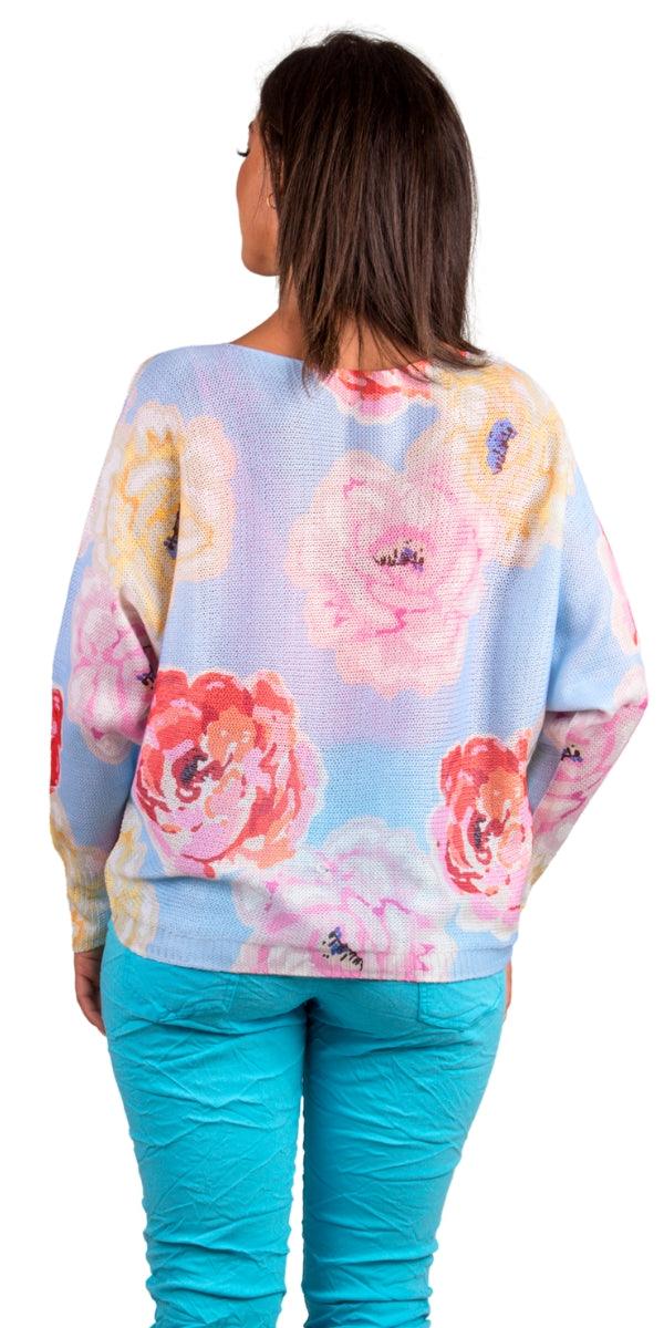 Daria Batwing Sweater with Flower Print - Gigi Moda - Made in Italy # batwing, Blouse, comfortable, comfortable fit, Cozy, floral, floral design, floral pattern, Floral Print, Gigi Moda, Italian Clothing, italian top, Long Sleeve, Made in Italy, maxretail, one size, Sleeves, Sweater, Top, washable, womens clothing, Womens Tops