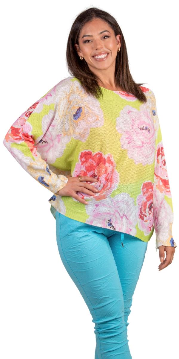 Daria Batwing Sweater with Flower Print - Gigi Moda - Made in Italy # batwing, Blouse, comfortable, comfortable fit, Cozy, floral, floral design, floral pattern, Floral Print, Gigi Moda, Italian Clothing, italian top, Long Sleeve, Made in Italy, maxretail, one size, Sleeves, Sweater, Top, washable, womens clothing, Womens Tops