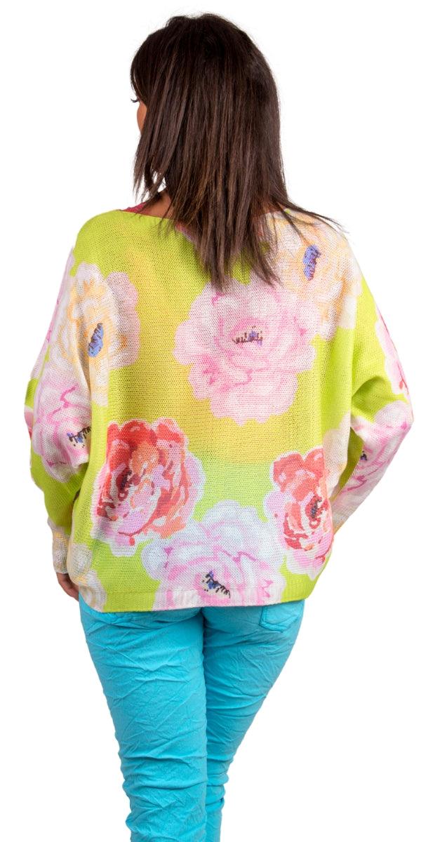 Daria Batwing Sweater with Flower Print - Gigi Moda - Made in Italy # batwing, Blouse, comfortable, comfortable fit, Cozy, floral, floral design, floral pattern, Floral Print, Gigi Moda, Italian Clothing, italian top, Long Sleeve, Made in Italy, maxretail, one size, Sleeves, Sweater, Top, washable, womens clothing, Womens Tops