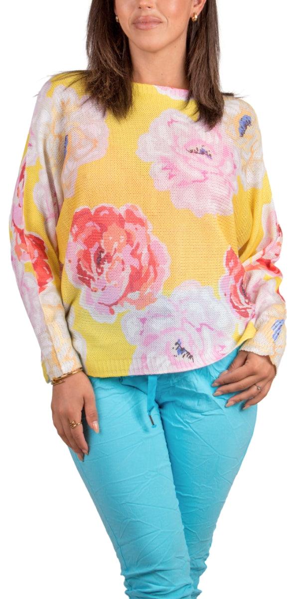 Daria Batwing Sweater with Flower Print - Gigi Moda - Made in Italy # batwing, Blouse, comfortable, comfortable fit, Cozy, floral, floral design, floral pattern, Floral Print, Gigi Moda, Italian Clothing, italian top, Long Sleeve, Made in Italy, maxretail, one size, Sleeves, Sweater, Top, washable, womens clothing, Womens Tops