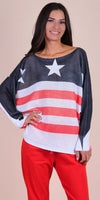 Daria Batwing Sweater with Stars & Stripes Print