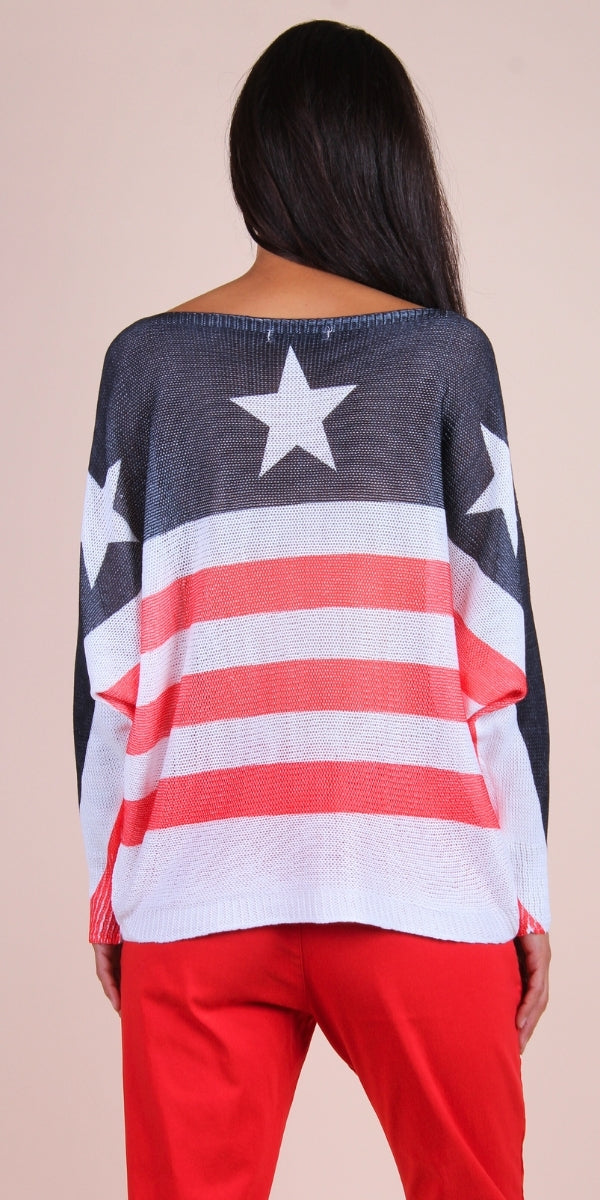 Daria Batwing Sweater with Stars & Stripes Print